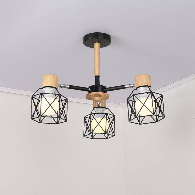 Iron Drum Wire Frame Chandelier Living Room 3/6/8-Light Modern Style Pendant Lighting in Black/White