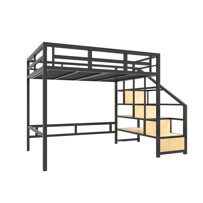 White/Black Loft Bed Industrial Metal Kids Bed with Guardrail