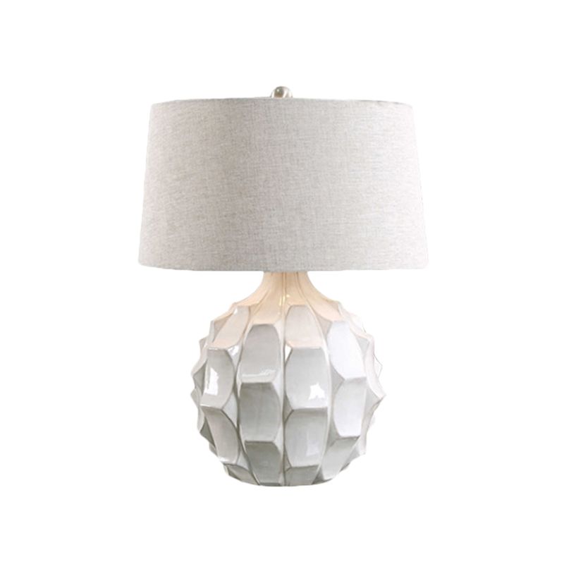 Fabric Tapered Table Light Modernist 1 Bulb Small Desk Lamp in White for Bedroom