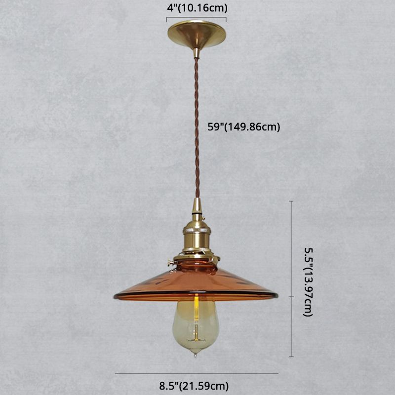 Braun 1 heller Anhänger Retro Glass Schatten Pfanne Anhänger Leuchten für Wohnzimmer