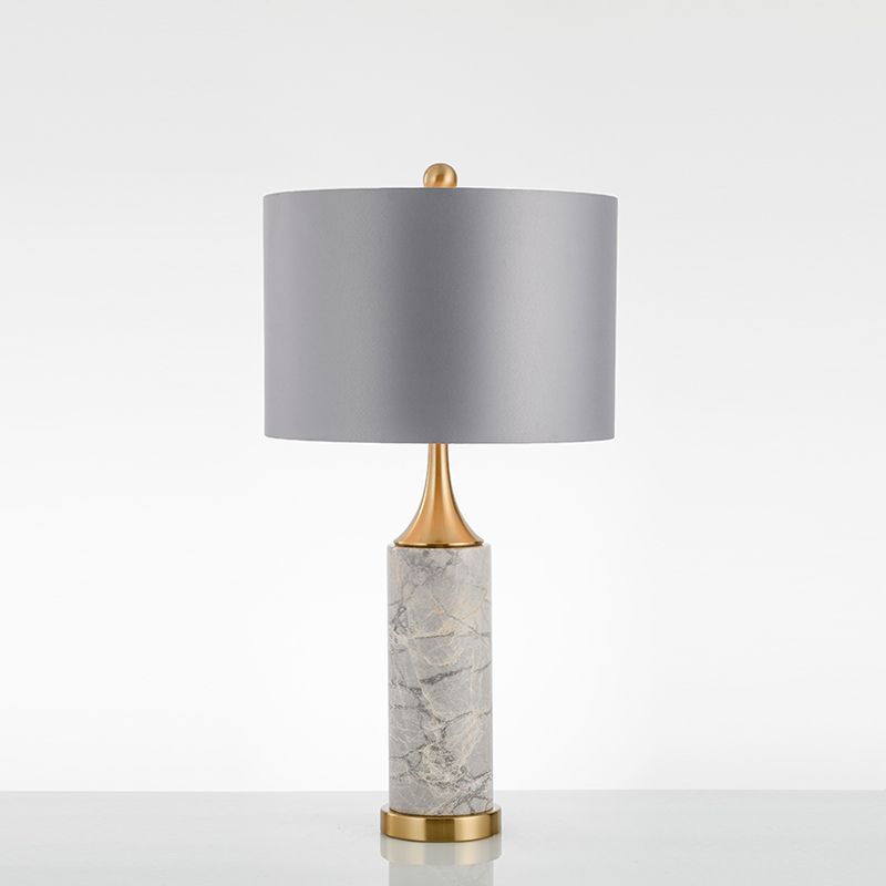 Trumpet Flared Nightstand Light Nordic Marble Single Antiqued Gold Table Lamp with Fabric Shade