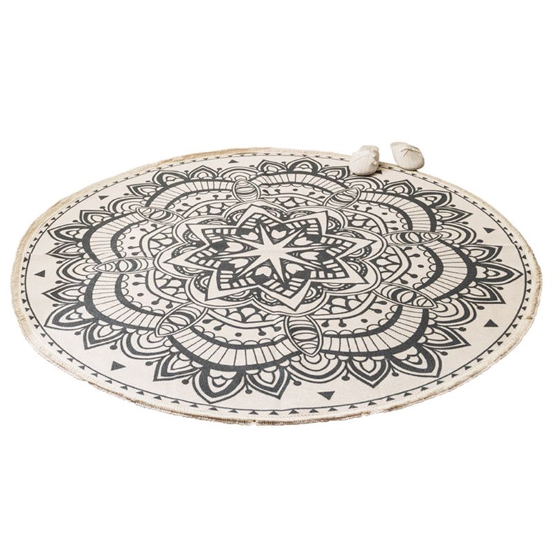 Classical Moroccan Round Rug Comfort Traditional Floral Printed Carpet Cotton Blend Friendly Washable Carpet for Living Room