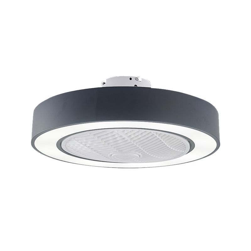 23" W Metal Circular Semi Flush Light Fixture Modern LED Bedroom Pendant Fan Lamp in Black/White, 3 Blades