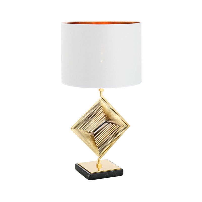 Pyramid Bedroom Table Light Metallic 1 Light Modern Desk Lamp in Gold with White Fabric Shade