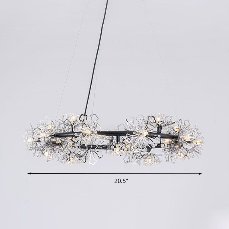 Circle Crystal Beaded Hanging Chandelier Minimalist Black 20.5"/26"/34" Wide LED Ceiling Lamp