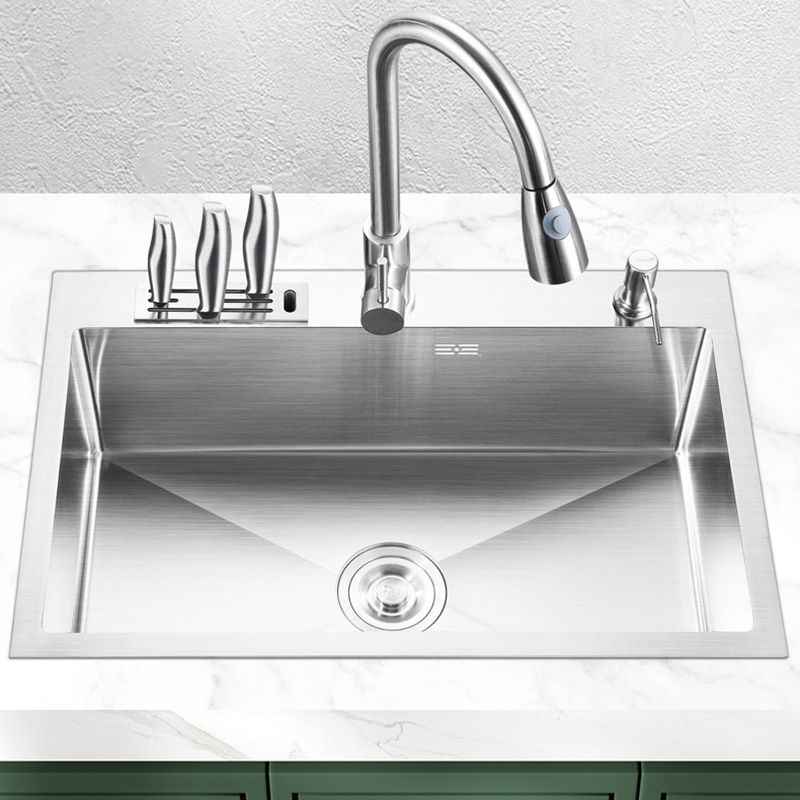 Contemporary Stainless Steel Kitchen Sink with Faucet Single Bowl Sink