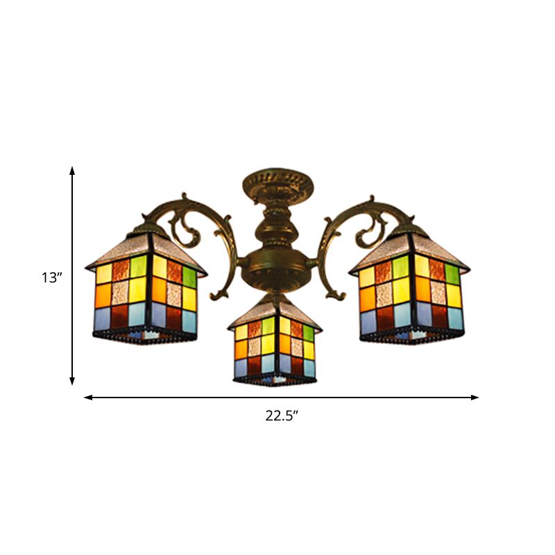 3/5/6 Lights Vintage Tiffany House Kroonluchter glas in lood hanglamp voor restaurantbibliotheek