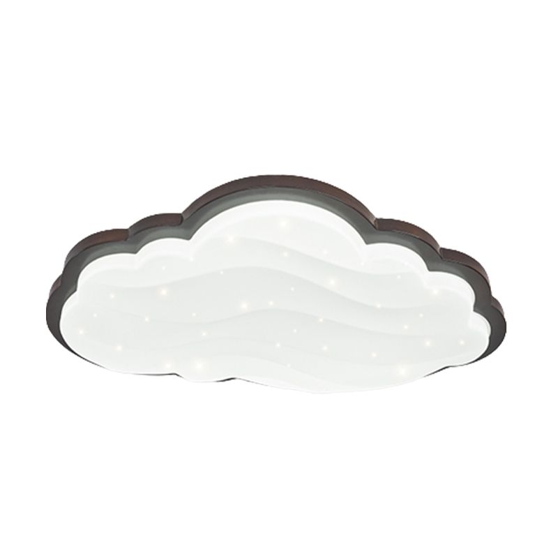 LED Modern Wood Flush Mount Cloud Shape Ceiling Light with Plastic Shade for Living Room