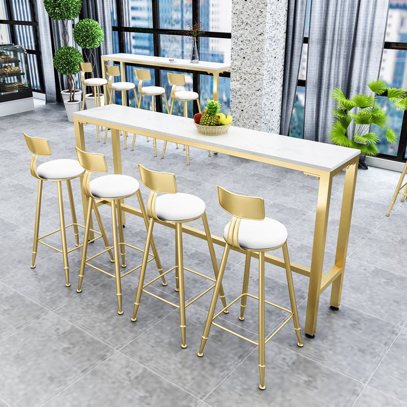 White Glam Style Bar Table in Faux Marble and Metal Milk Tea Shop Bar Table