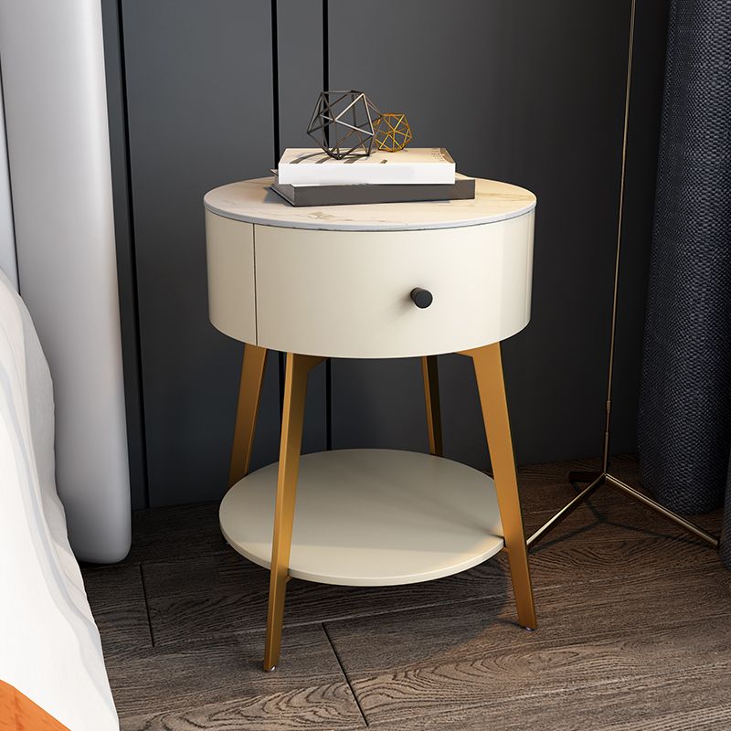 Contemporary Metal and Faux Leather Drawer Storage Bed Nightstand for Bedroom