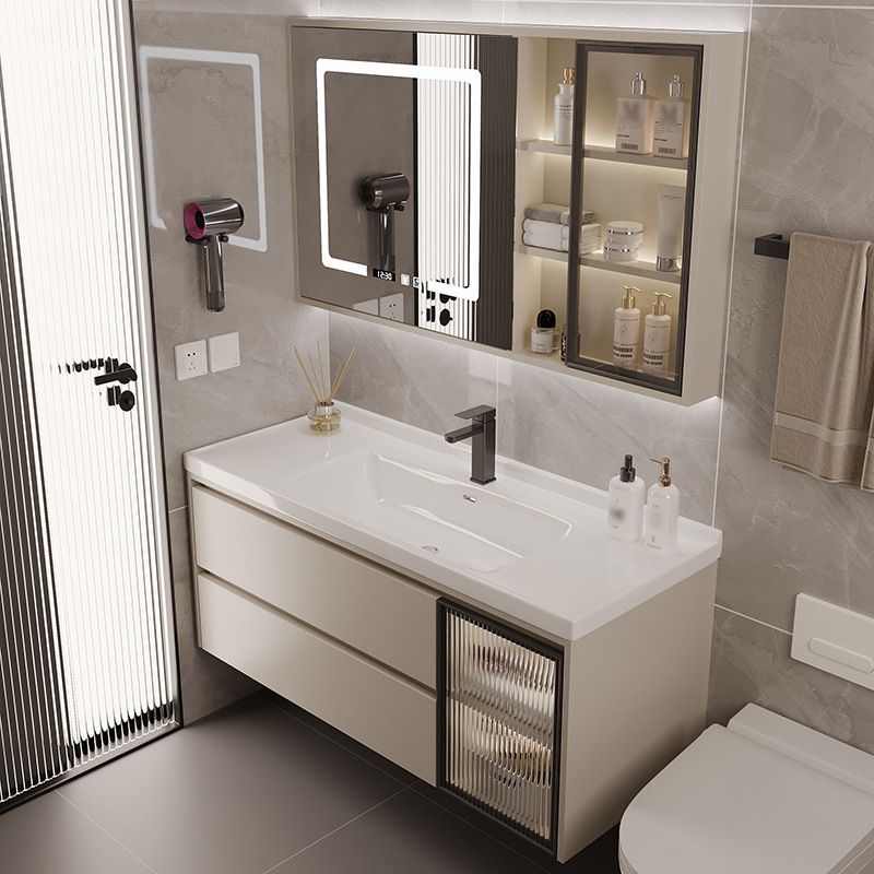 2 Drawers Vanity  Wood Frame Wall Mount Rectangle Single Sink Bathroom Vanity with Mirror