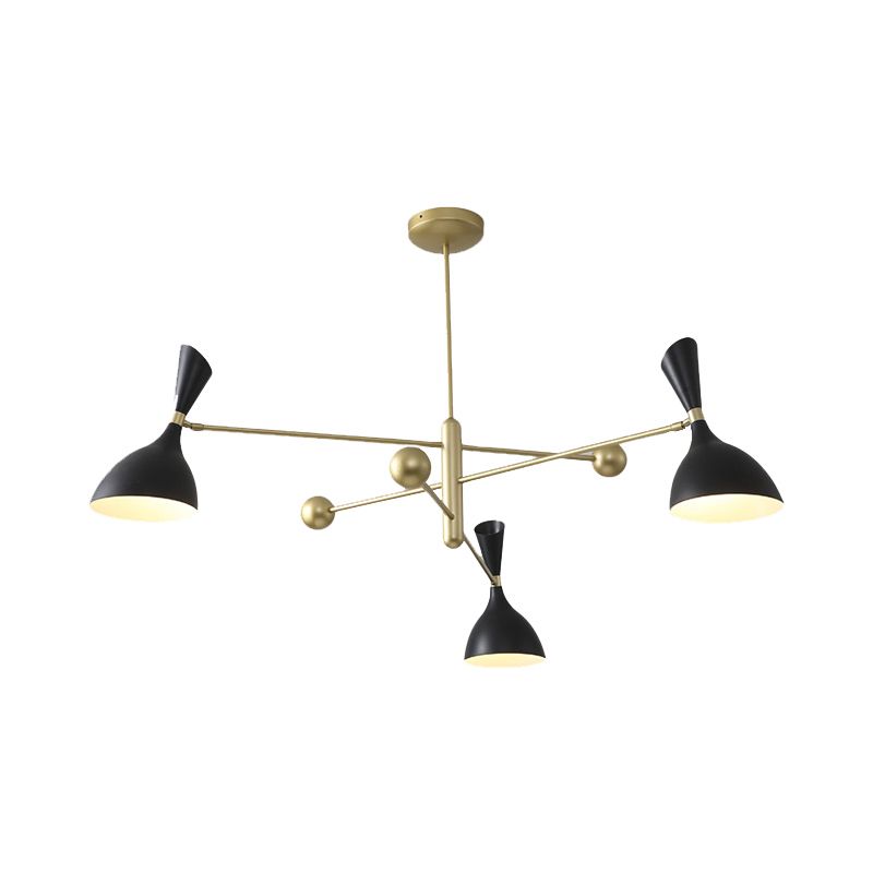 Living Room Funnel Shaped Chandelier with Black/White Shade Metal Contemporary Brass Hanging Light