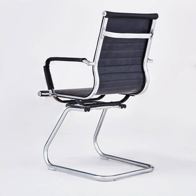 Modern Arms Included Chair Mid-Back Leather Desk Chair in Black