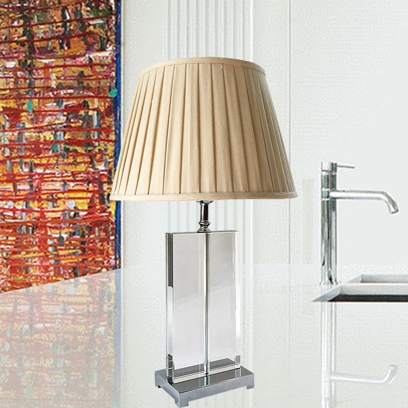 Crystal Pleated Shade Nightstand Lamp Modernist 1 Light Beige Table Lighting for Bedroom