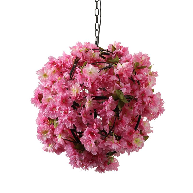 1 Bulb Flower Hanging Pendant Vintage Pink Metal LED Ceiling Hang Fixture for Restaurant