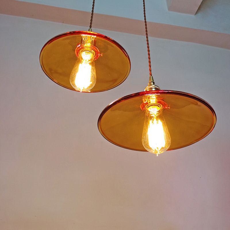 Brown 1 Light Pendant Retro Glass Shade Pan Pendant Light Fixtures for Living Room