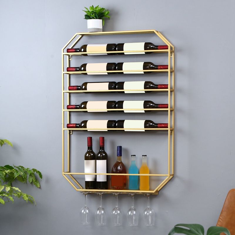 Iron Wall Mounted Wine Bottle & Glass Rack Modern Wine Holder Rack