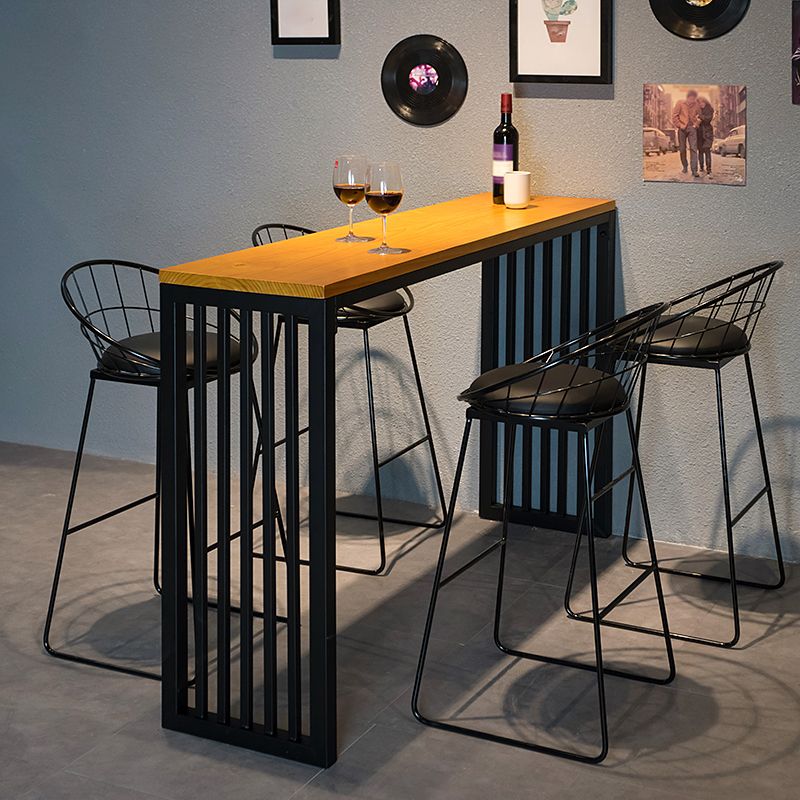 Solid Wood Bar Dining Table Modern Bar Table with Black Sled Base