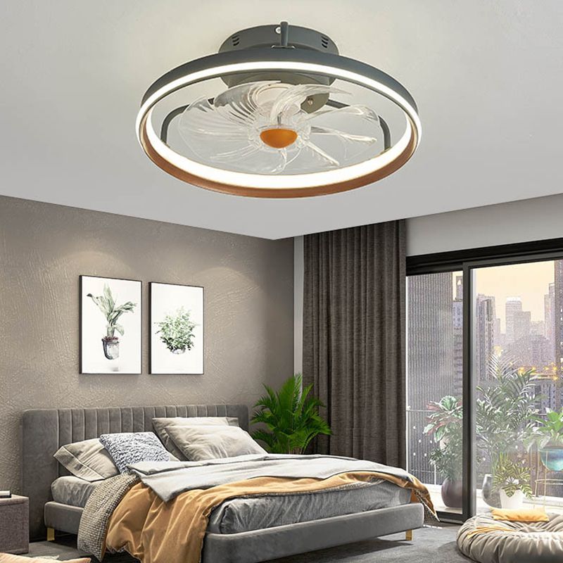 Plastic and Acrylic LED Fan Lighting Fixture Modern Round Ceiling Fan in Green