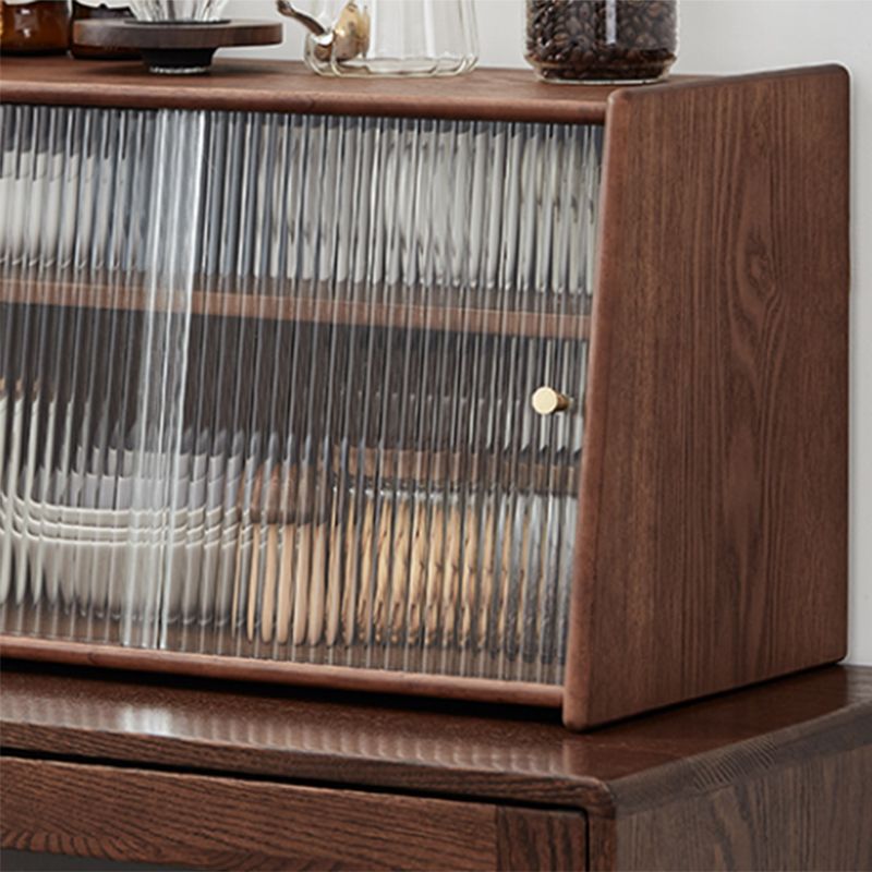 Contemporary Solid Wood Sideboard Cabinet in Brown with Glass Doors