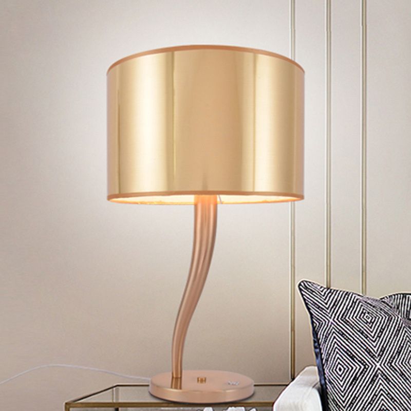 1 Bulb Cylindrical Task Lighting Modern Fabric Reading Book Light in Gold for Bedside