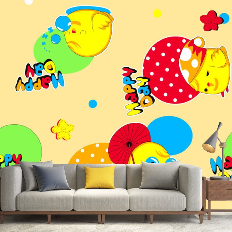 Colorful Chick Wallpaper Murals Dot Pattern Moisture Resistant Wall Covering for Kids Bedroom