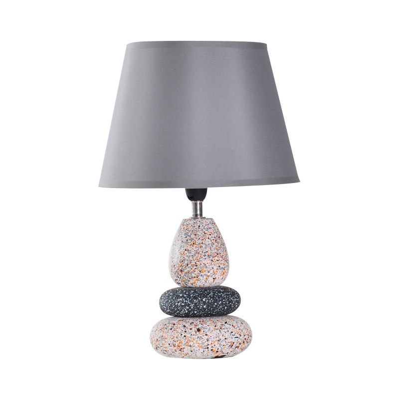 Ceramics Stone Shape Night Light Modernist LED Night Table Lamp in Black/Grey with Fabric Shade