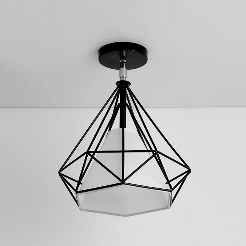 Diamond Metal Semi Flush Mounting Iluminación Loft Aisle Semi Flush Light in Black