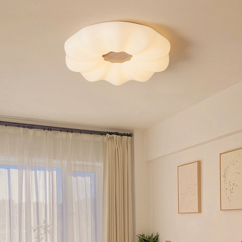 Modernism Pumpkin Shaped Ceiling Mounted Fixture with Wood for Bedroom