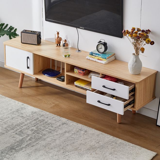 Solid Wood TV Stand & Media Console , Open Storage TV Console with Drawers