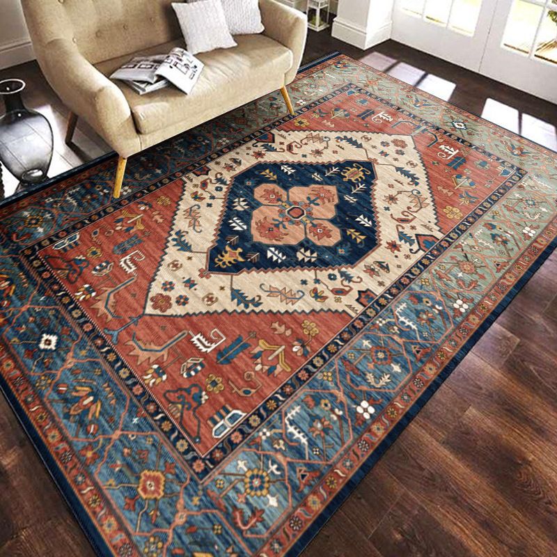 Vintage Pattern Indoor Rug Distinctive Moroccan Carpet Polyester Washable Rug for Living Room