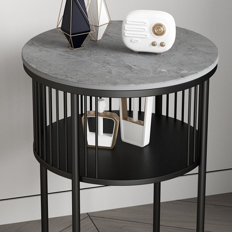 Industrial Accent Table Nightstand Stone Bedside Cabinet for Bedroom