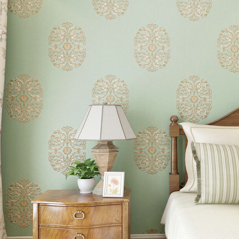 Nostalgic Embroidered Floral Wallpaper for Bedroom 57.1-sq ft Wall Decor in Pastel Color