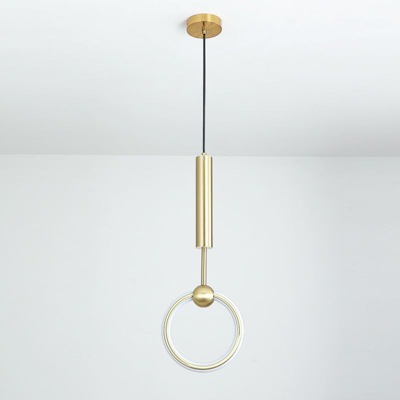 Modern Minimalist Style Linear Ceiling Pendant Light Metal 1 Light Hanging Light in Gold Finish  for Bedroom