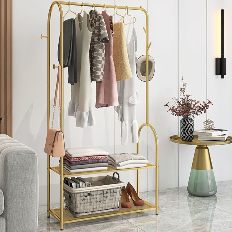 Contemporary Metal Coat Hanger Free Standing Coat Rack with Shelves Shelving