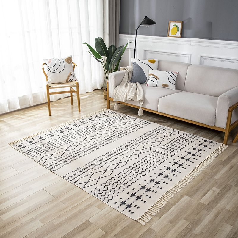 Beige Living Room Area Rug Bohemian Americana Print Rug Polyester Non-Slip Area Carpet