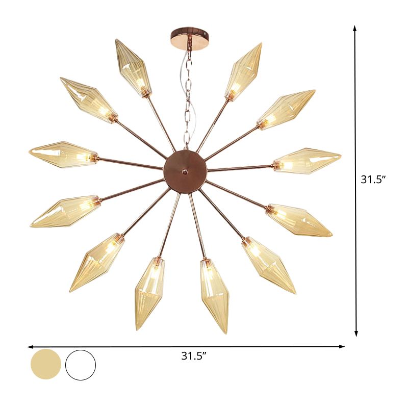 6/9/12 Lights Chandelier Lamp Industrial Sputnik Amber/Clear Glass Ceiling Light Fixture in Black/Copper/Chrome