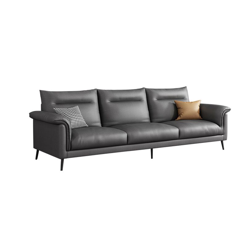 Modern Faux Leather Stain-Resistant Sofa Black Flared Arm Couch