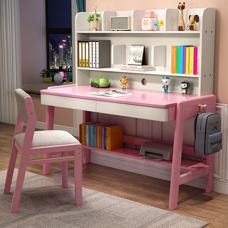 Contemporary Student Table with Side Storage Hook and Storage Shelves