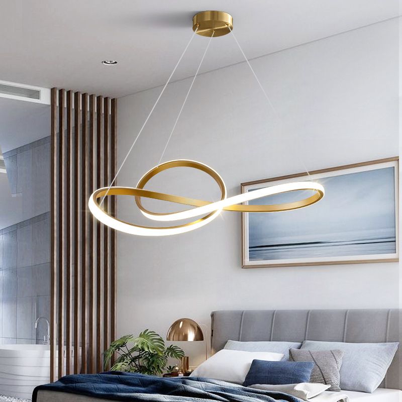 Modern Twist Pendant Chandelier Metal Living Room LED Hanging Chandelier