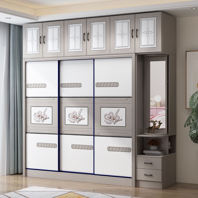 Contemporary Kids Closet Manufactured Wood Bedroom Youth Armoire with Sliding Door