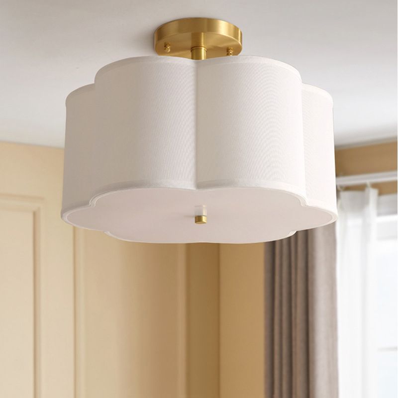 American Style Ceiling Light Geometry Shape Ceiling Lamp with Fabric Shade for Bedroom