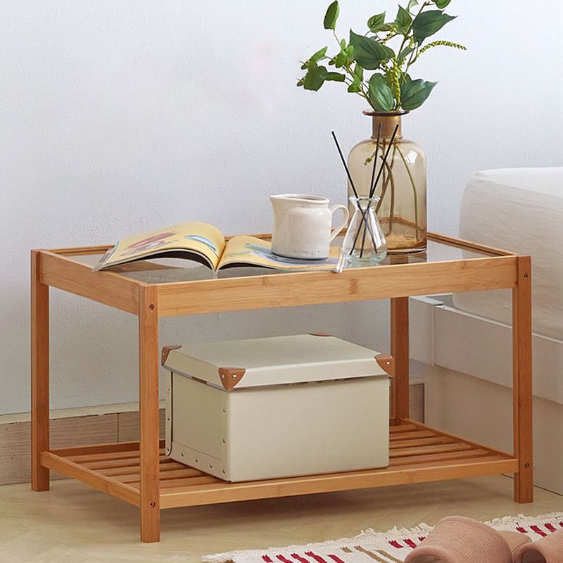 Modern Lower Shelf Nightstand Glass Top Bedside Cabinet for Bedroom