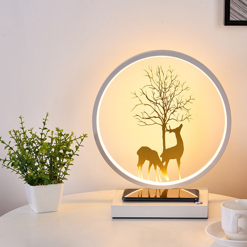 Metal Circle Shape Table Lamp Contemporary Style LED Table Light for Bedroom