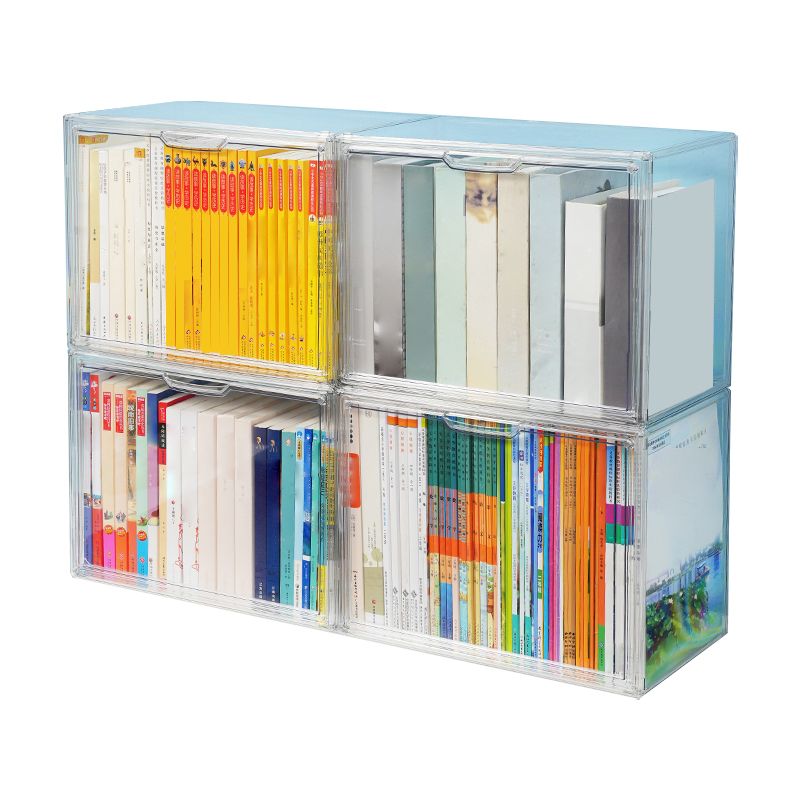 Contemporary Plastic Book Shelf Tabletop Standard Kids Bookcase in Transparent