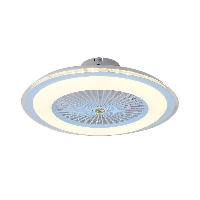 23,5 "W LED Cercle suspendu lampe à fans simple simple / bleu / or Finition acrylique Semi Flush Mount LAMPE avec 5 lames transparentes