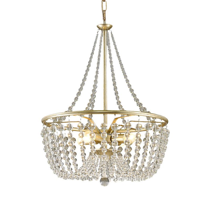 4 Heads Ceiling Chandelier Modern Style Living Room Hanging Light Kit with Basket Crystal Shade in Gold