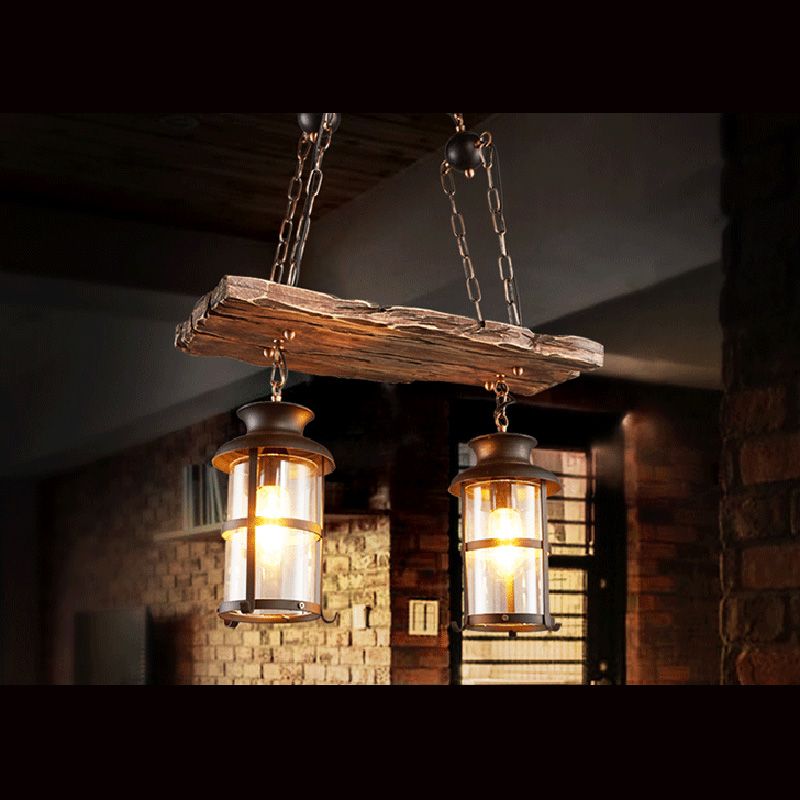 Wood Black Chandelier Pendant Light Shaded Vintage Style Pendant Lighting Fixture