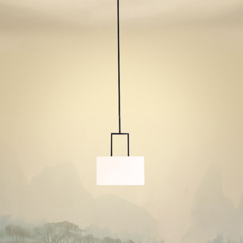 Drum White Linen Shade Pendant Hanging Lamp Modern Minimalist 1 Light Hanging Ceiling Light for Bedroom