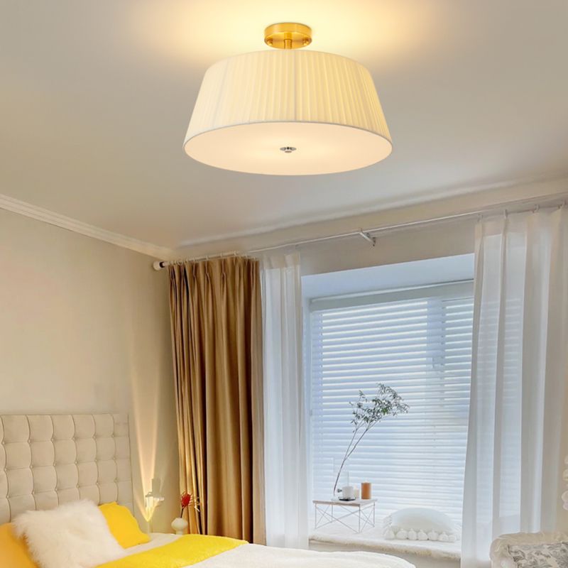 American Style Ceiling Light Cylinder Shape Ceiling Lamp with Fabric Shade for Living Room